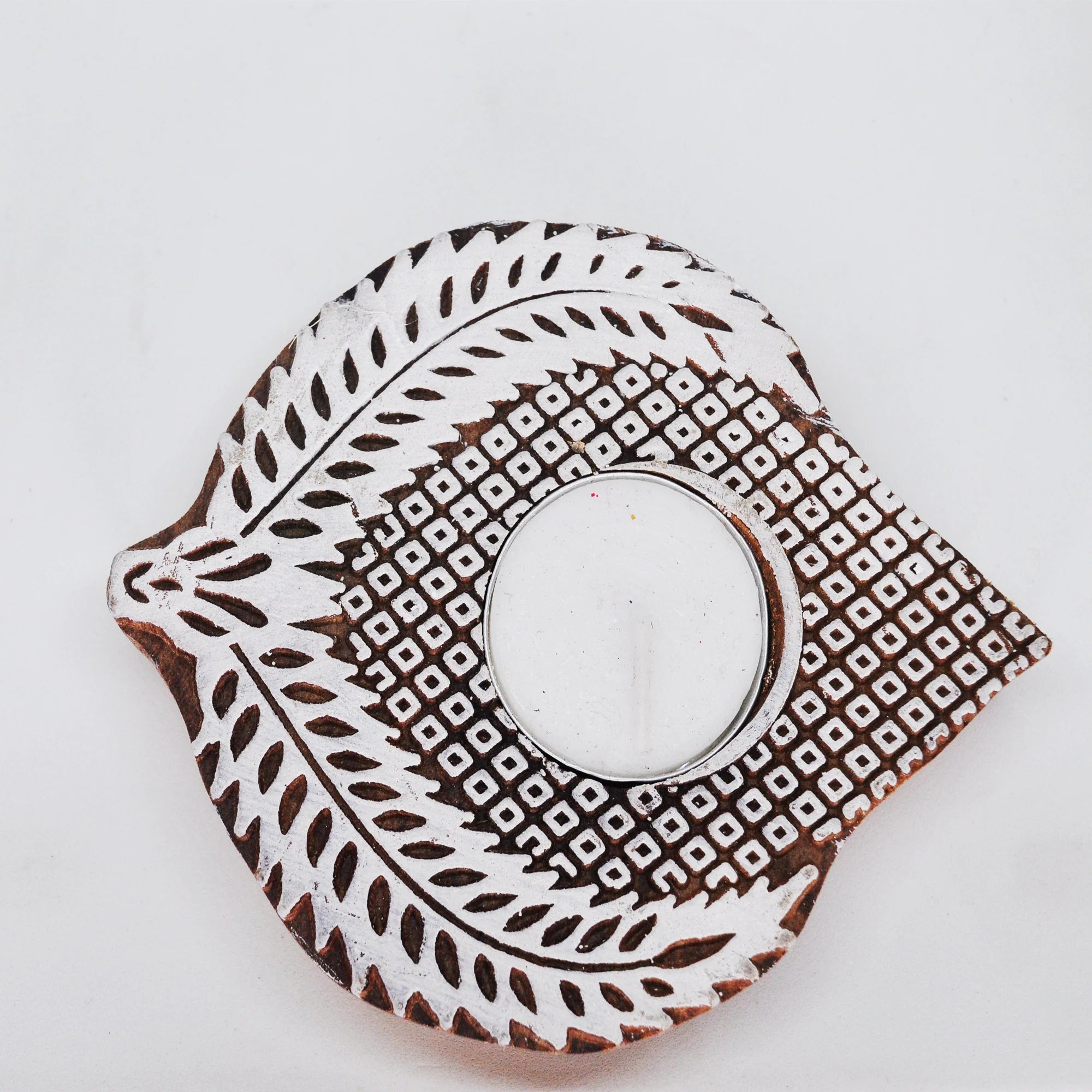 Wooden Hand block Leaf Shaped Diya pair Secondary image