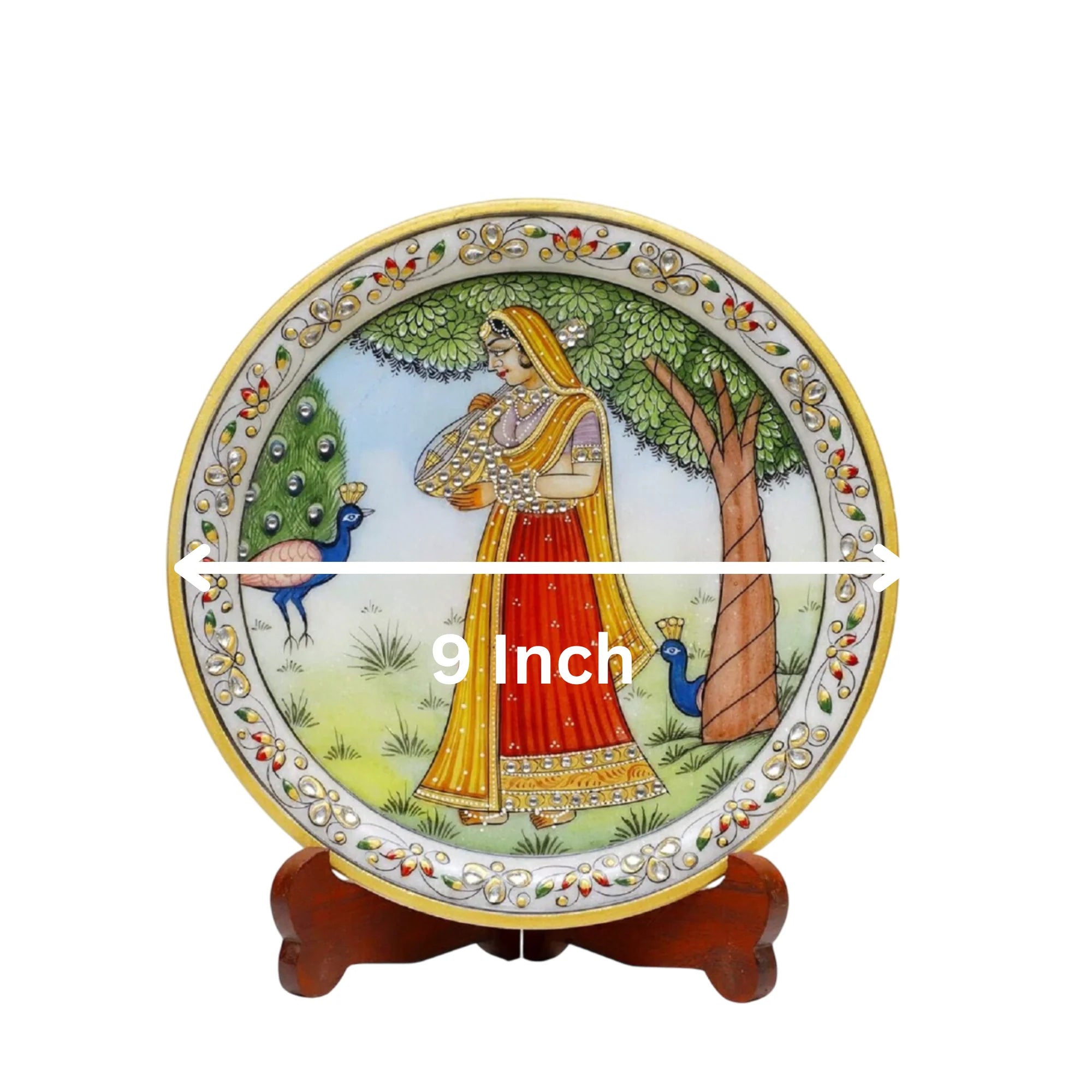 Marble Round Ragini Plate With Wood Stand Secondary image