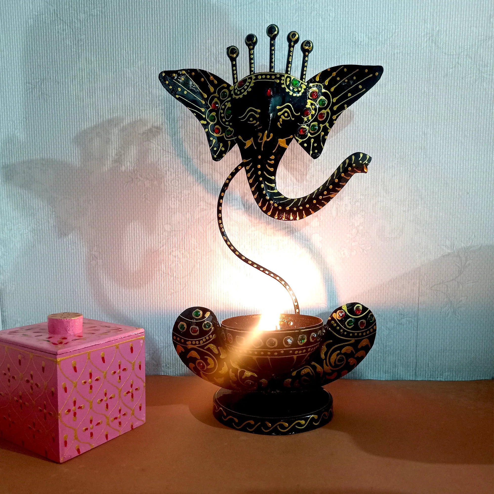 Ganesha Tea Light And Stand Showpiece In 12 Inch Main image