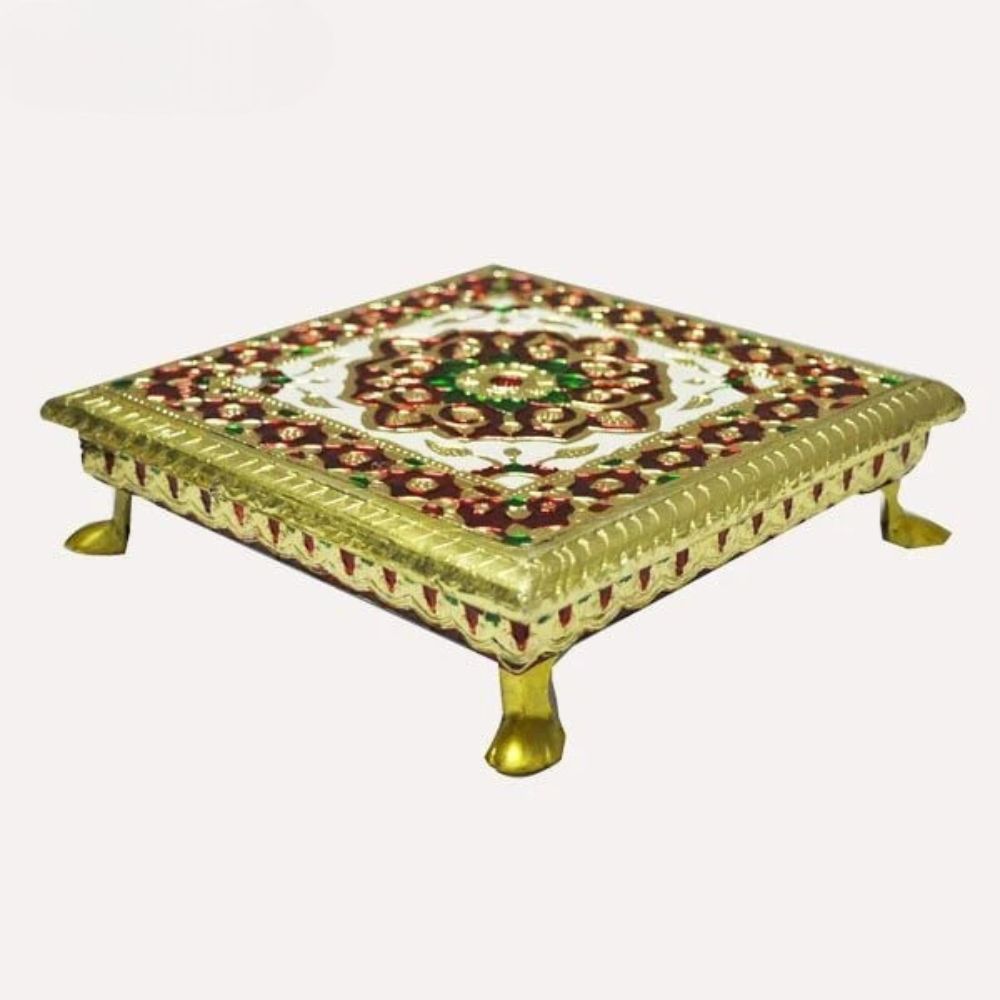 Aluminium Meenkari Metal Leg Bajoth 8 inch chauki