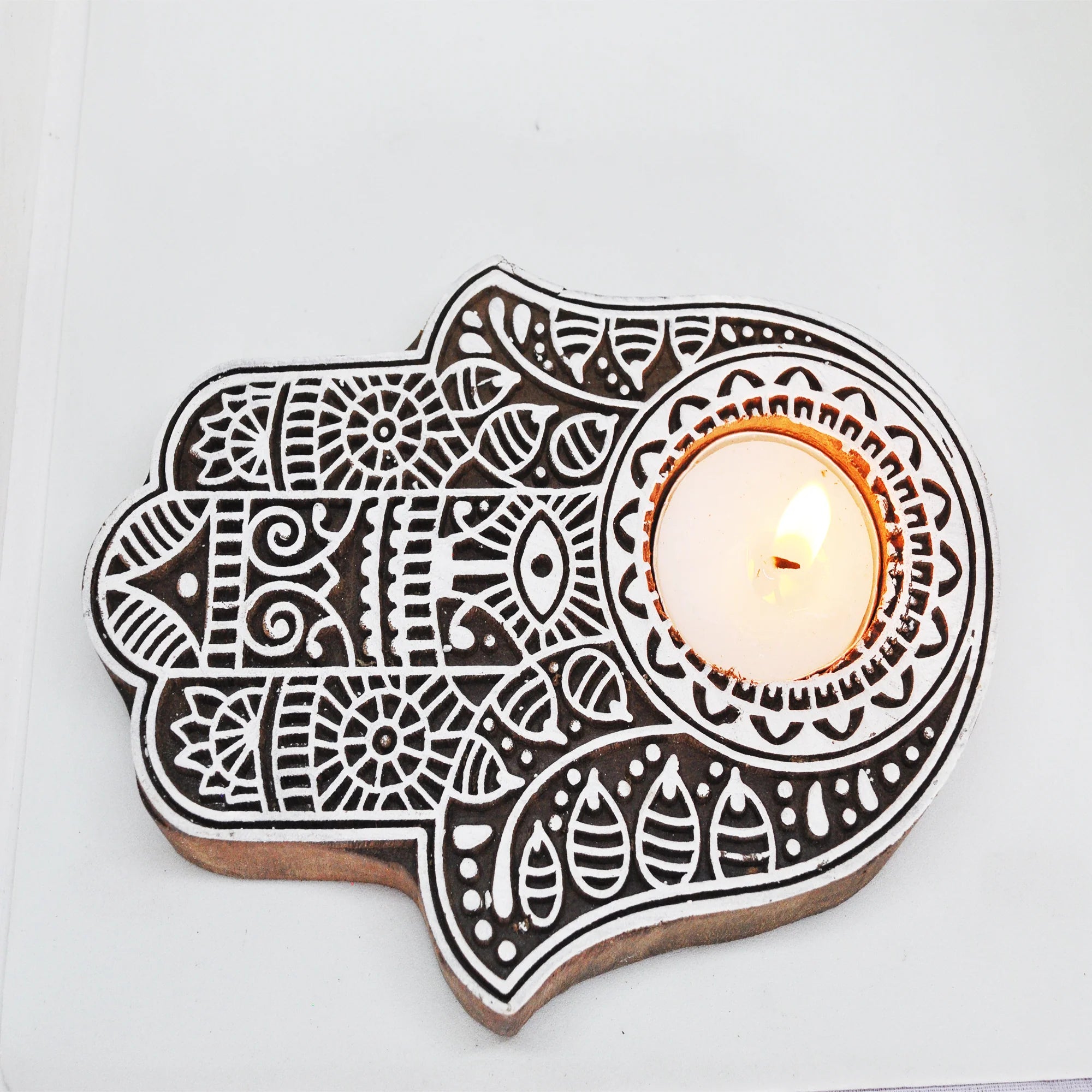 Wooden Hand block Hand Shape Diya pair