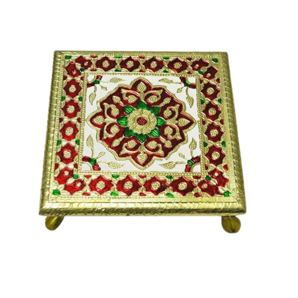 Aluminium Meenkari Metal Leg Bajoth 8 inch chauki
