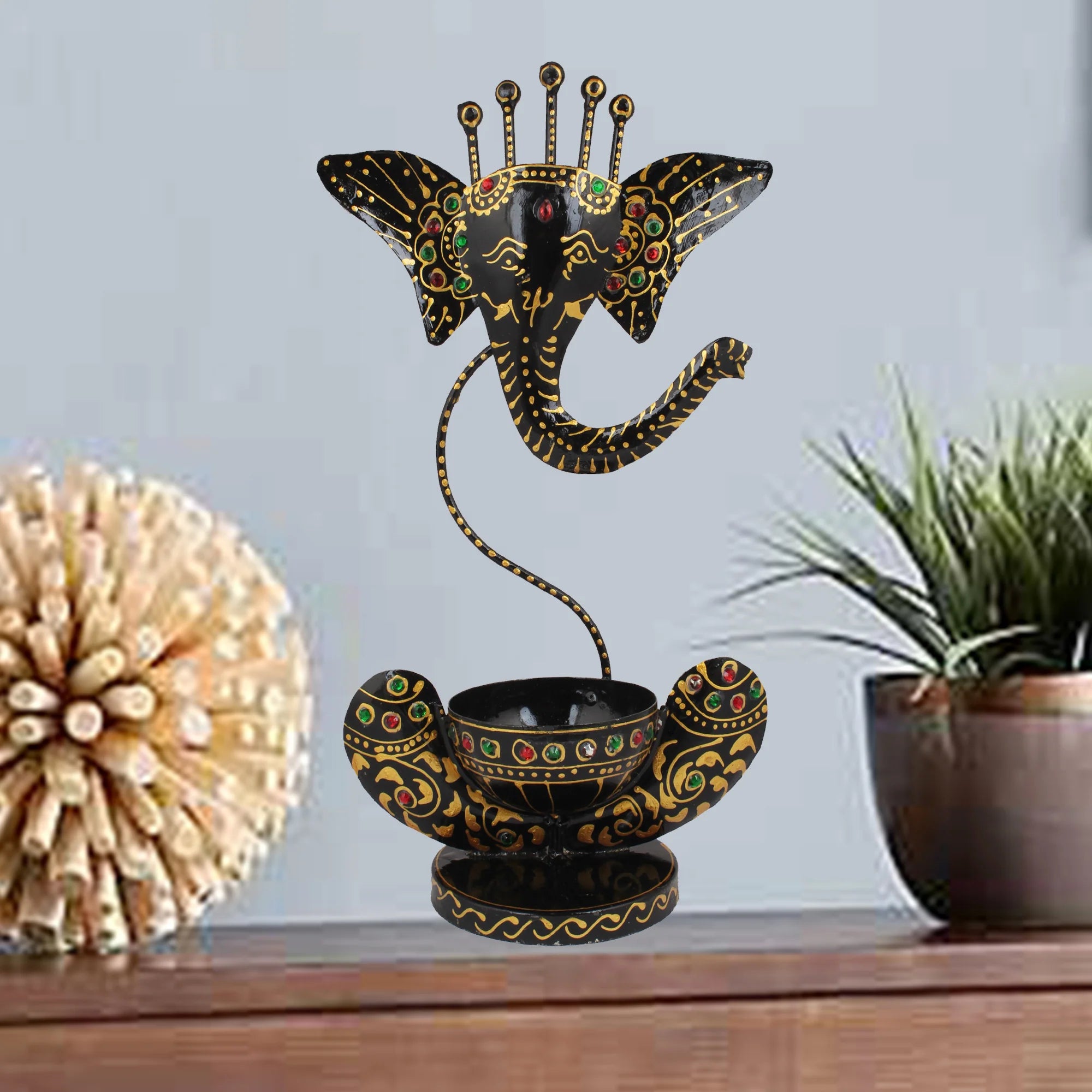 Ganesha Tea Light And Stand Showpiece In 12 Inch Secondary image