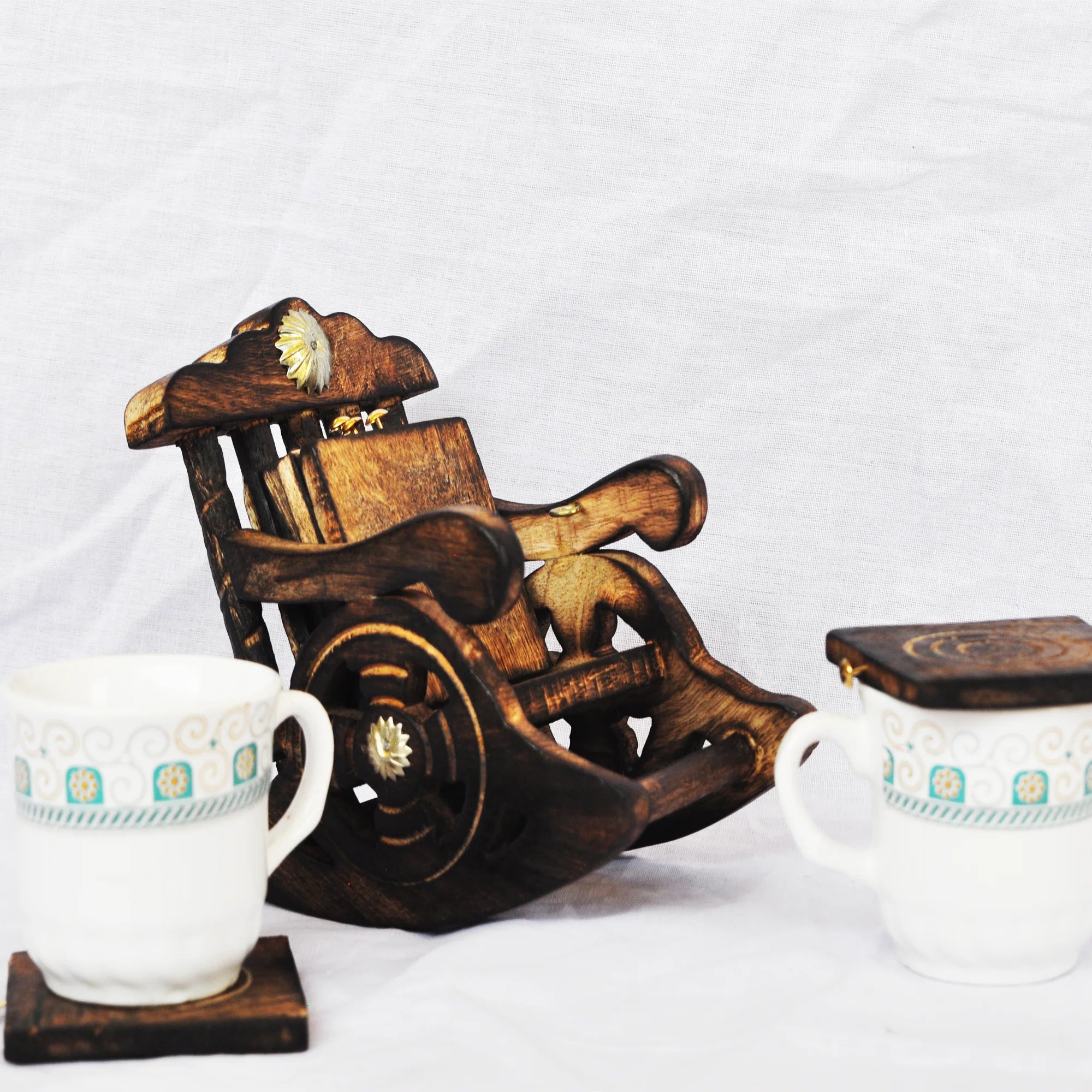 Wooden Chair Tea Coffee Coaster Stand - Set Of 6 Plates Main image