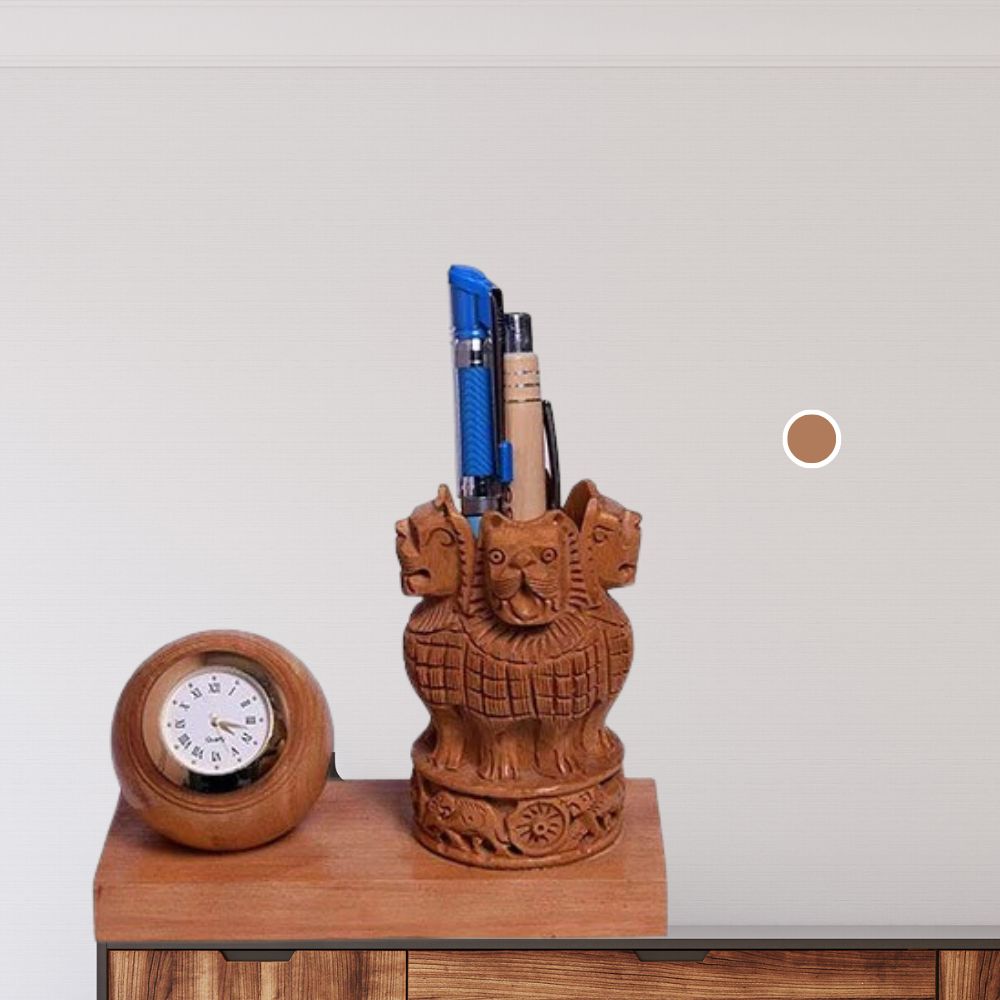 Wooden Watch Carved Pen Holder Table Top Décor Main image