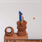 Wooden Watch Carved Pen Holder Table Top Décor