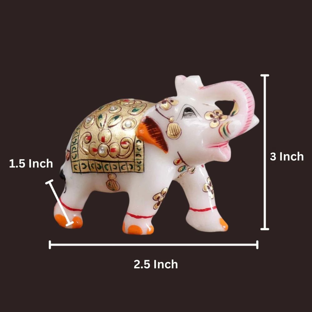White Marble Elephant Statue Home Decor pair- 3 Inches Secondary image