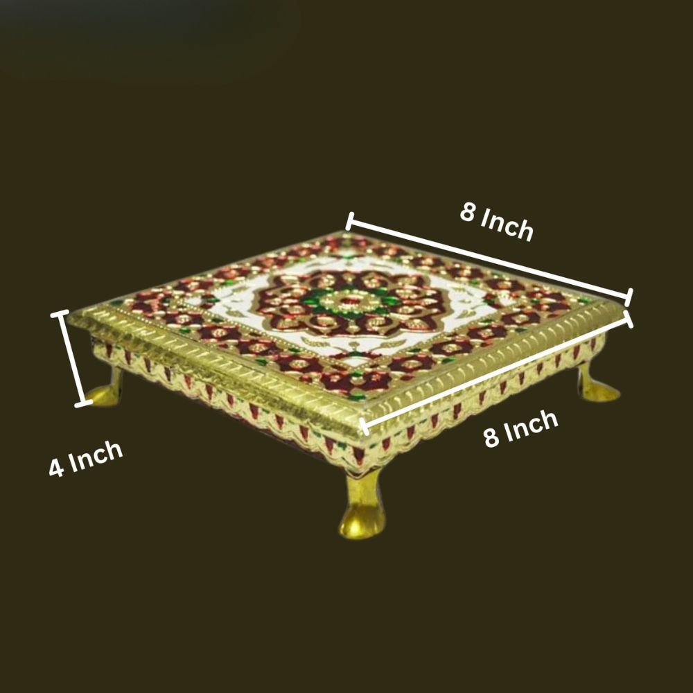 Aluminium Meenkari Metal Leg Bajoth 8 inch chauki