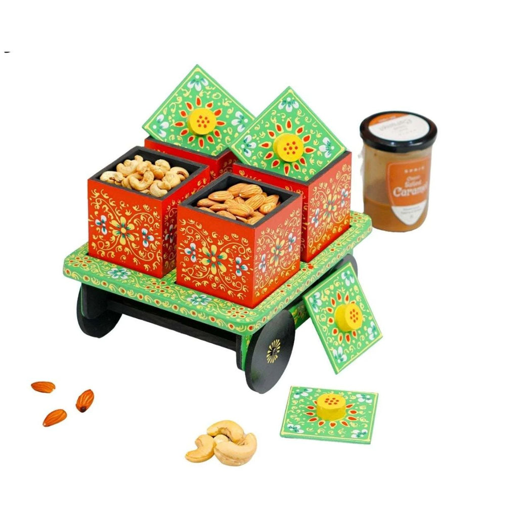 Dry Fruit Box Set of 4 With Trolley Cart - Green