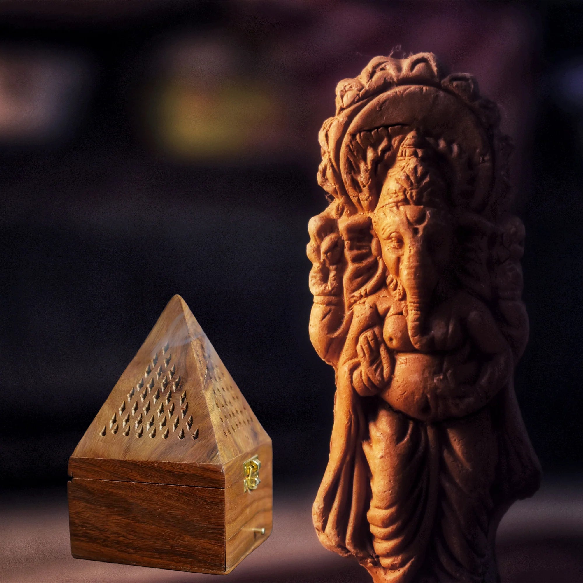 Wooden Dhoop Dani Stand / Lobandan Small Shape Box set of 2 Pc Secondary image