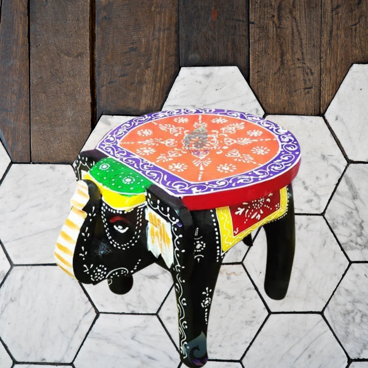 Wooden Elephant Stool Side Table/ Pooja Table 8 Inch Secondary image