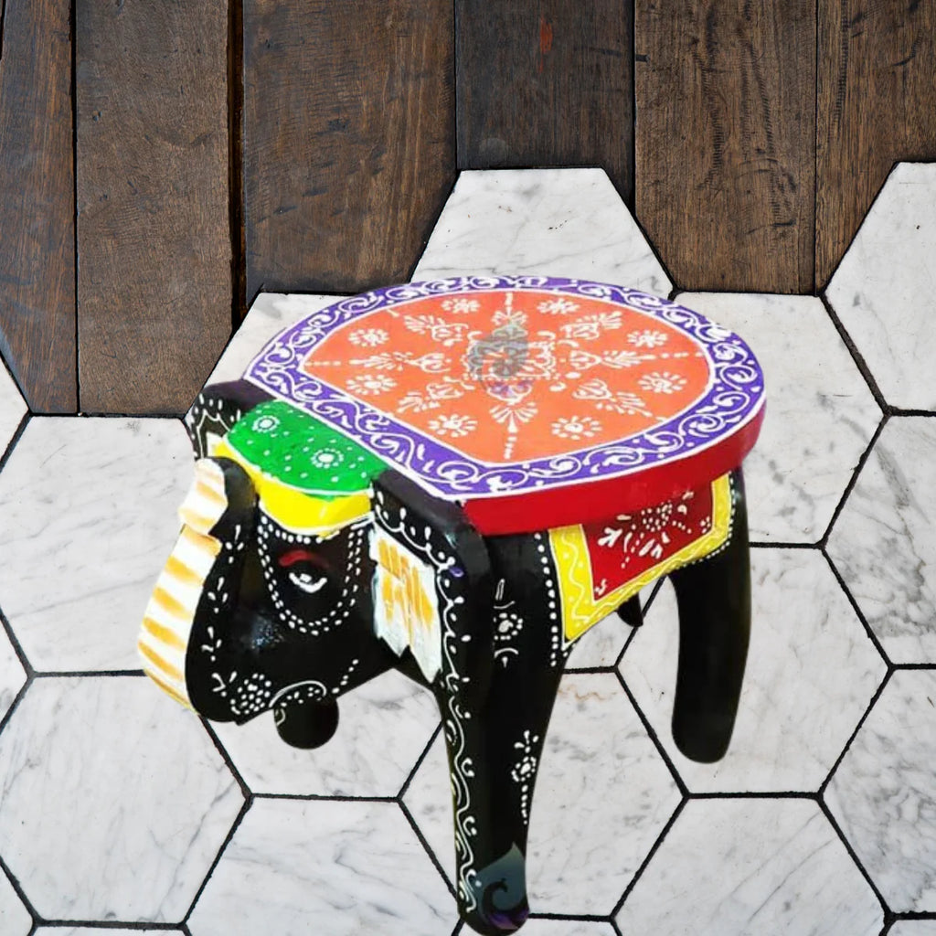Wooden Elephant Stool Side Table/ Pooja Table 8 Inch
