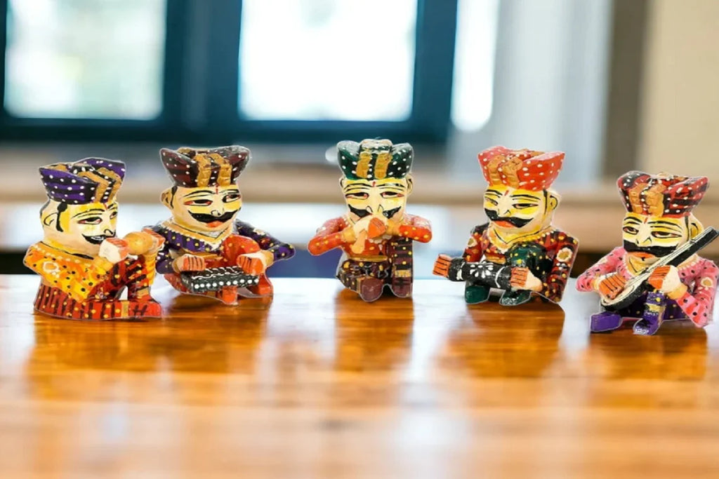Wooden Musician Painted Babla Set of 5 In 4 Inch Multicolor