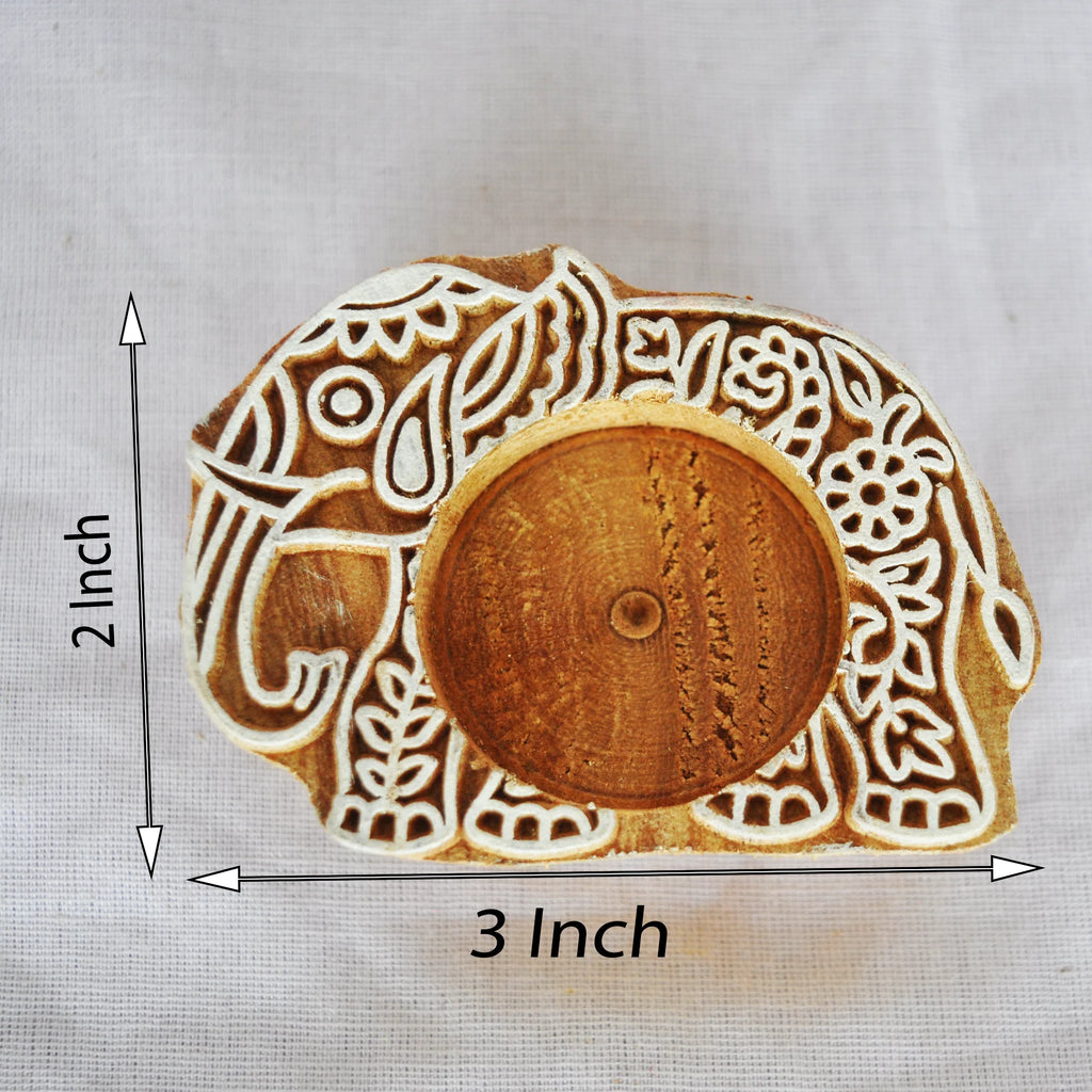 Wooden Small Elephant Block Diya - set of 8 pc