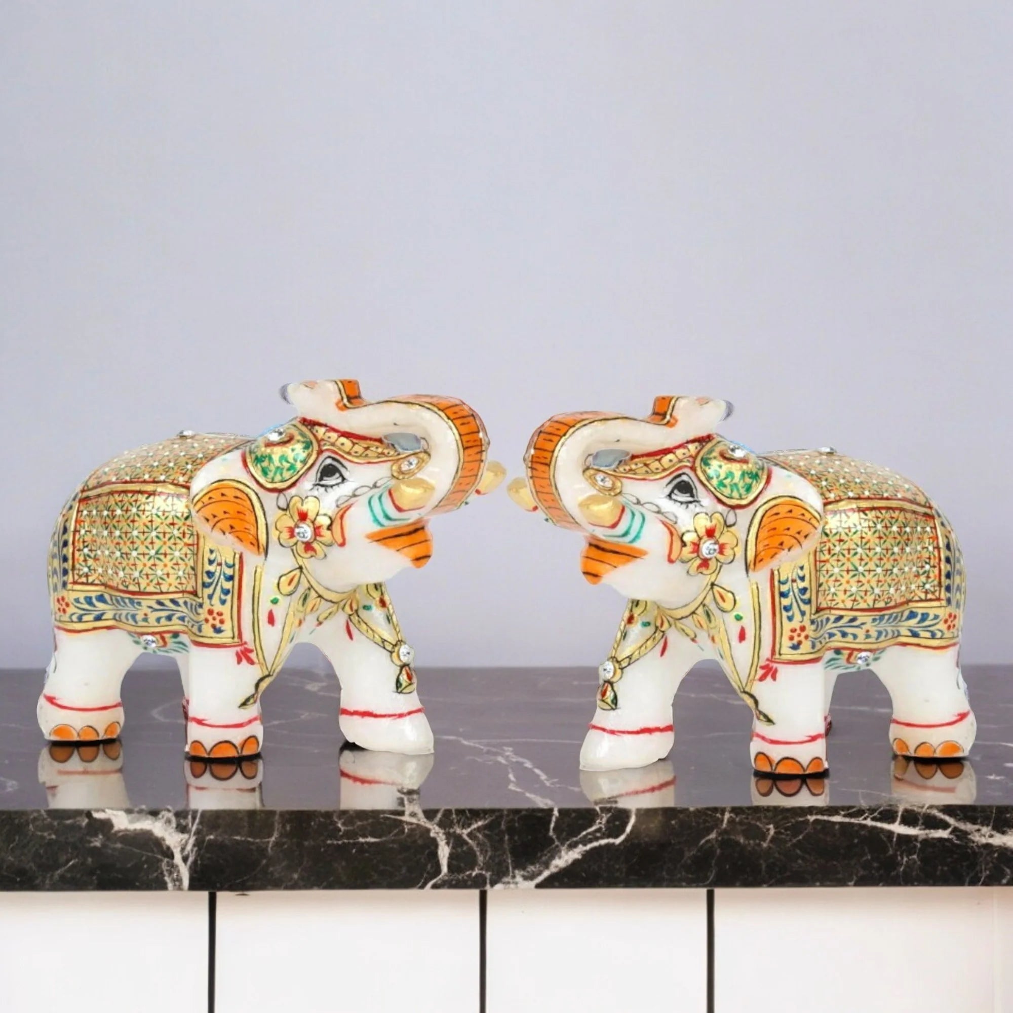 White Marble Elephant Statue Home Decor pair