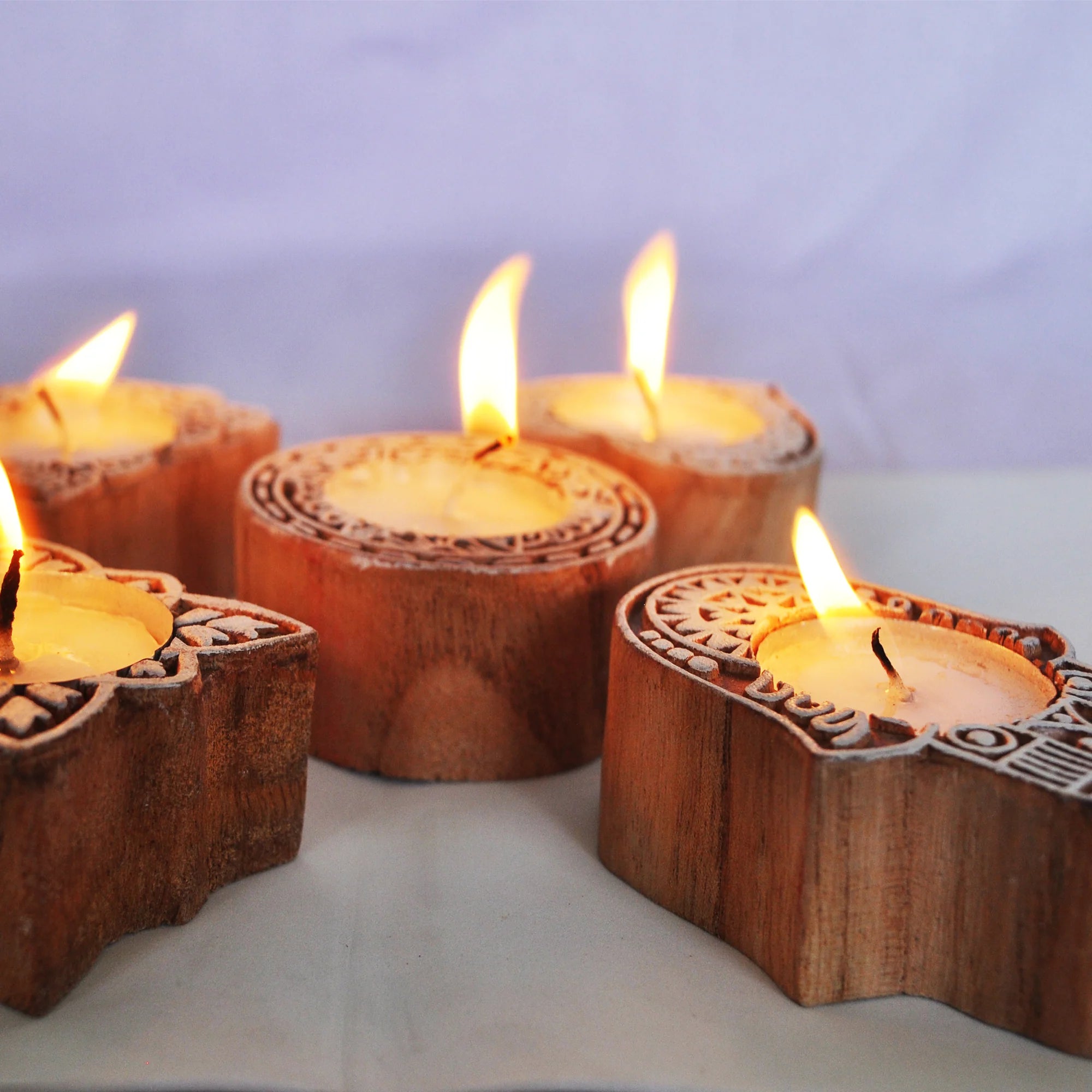 Wooden Small Block hand Shape Diya pair Secondary image