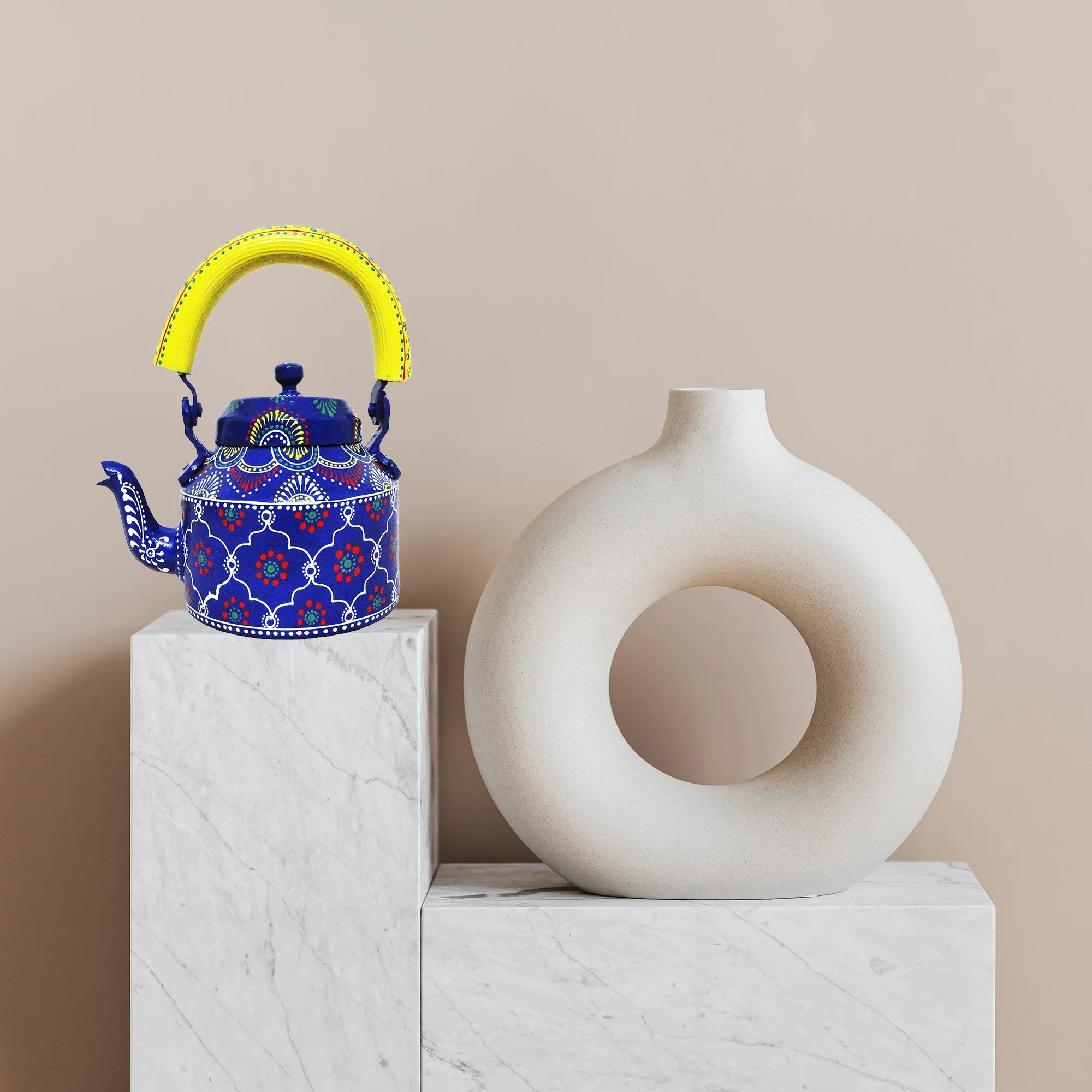 Wooden Kettle Tea Cart With 6 Glasses Set