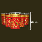 Decorative Hand Painted Flower Tea Glass Set with Stand - Dark Red