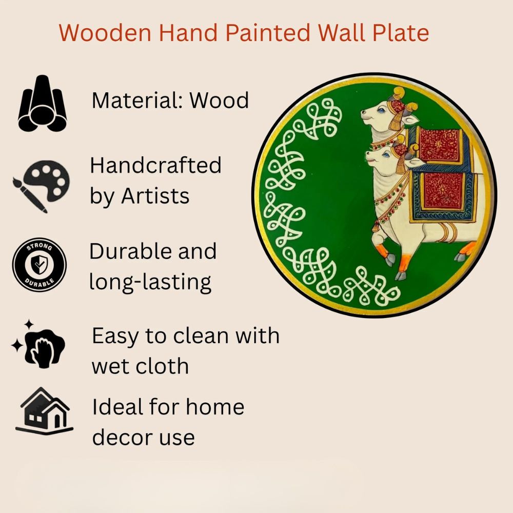 Hand Painted Wooden Plate Wall Painting Cow