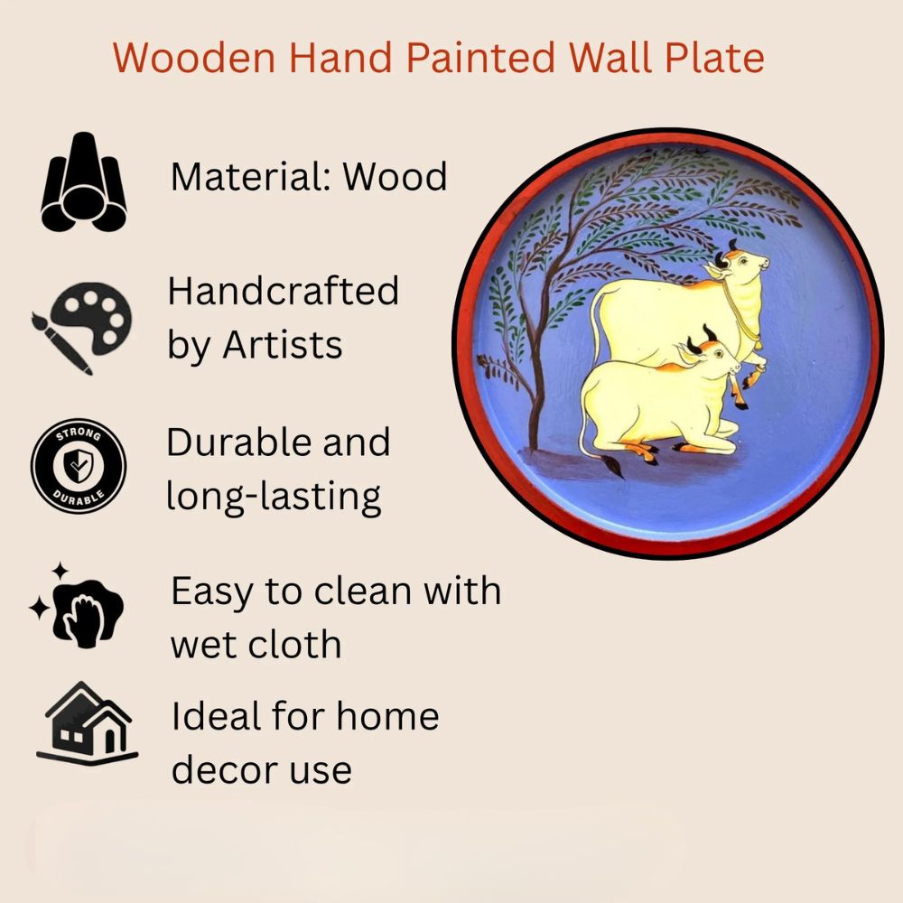 Wooden Round Plate Cows Resting Under Tree