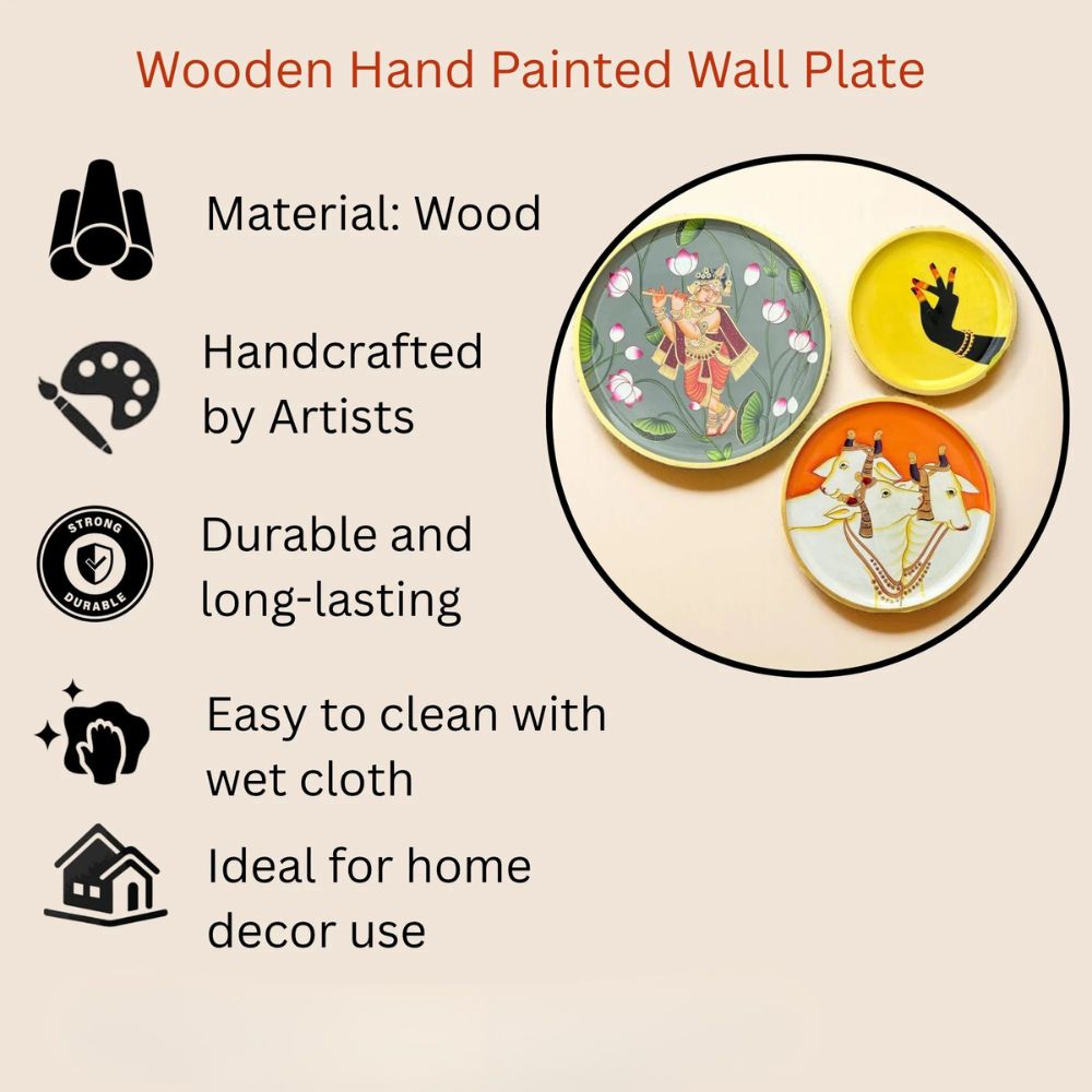 Hand Painted Pichwai Wooden Wall Plate Set