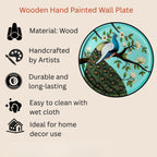 Wooden Hand-Painted Peacock Decorative Plate