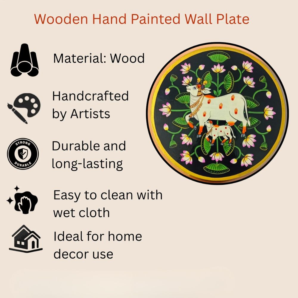 Hand-Painted Pichwai Divine Cow & Calf Wall Plate