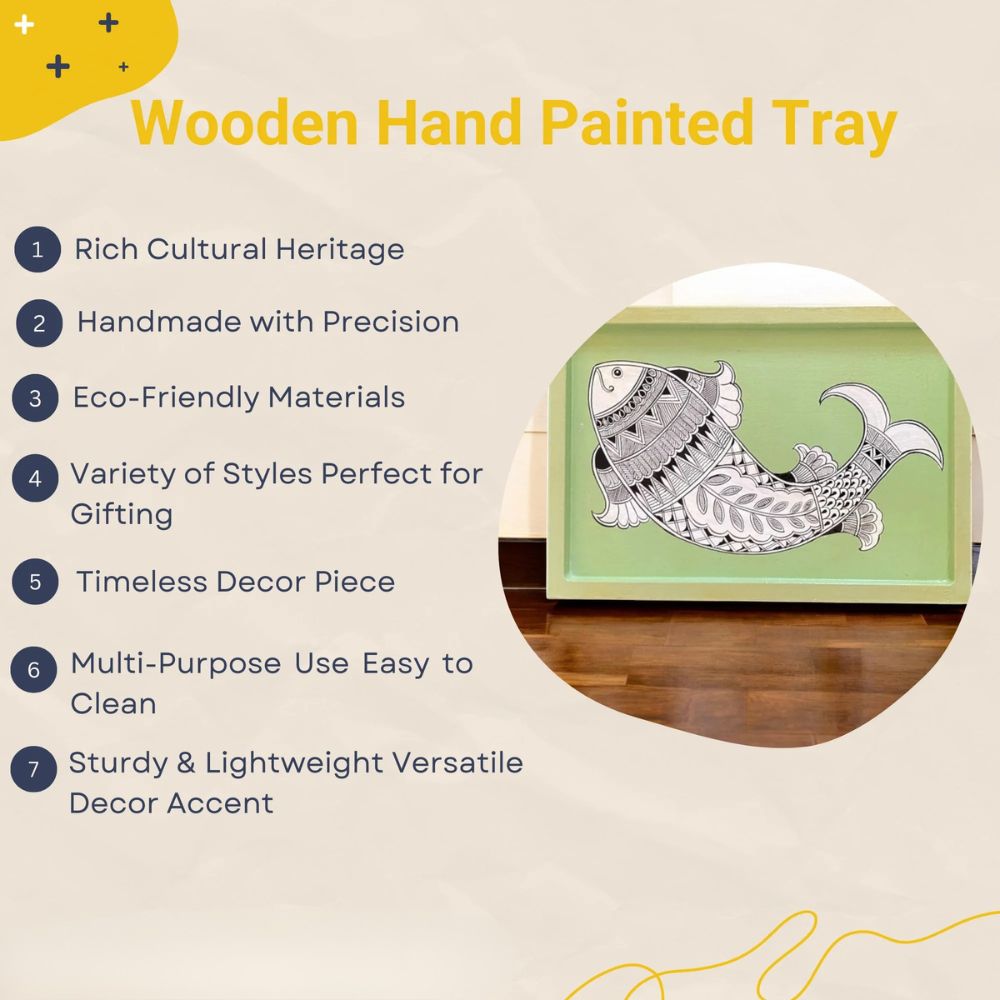 Wooden Hand Painted Serving Tray Fish Design Secondary image