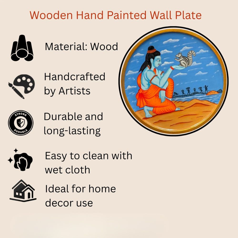 Hand Painted Wooden Round Plates Wall Shree Ram Design