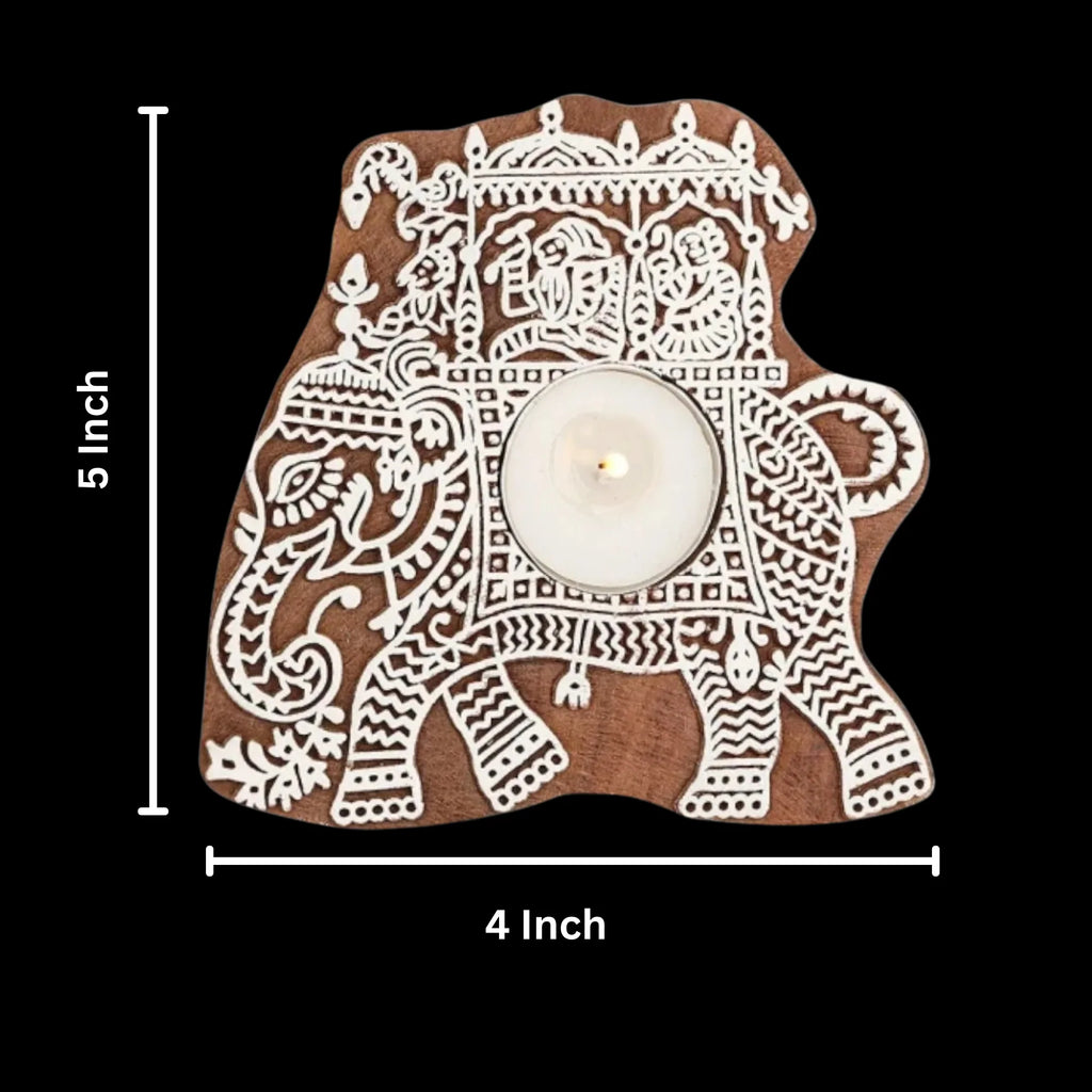Eco-friendly Wooden Elephant Tealight Candle Holder