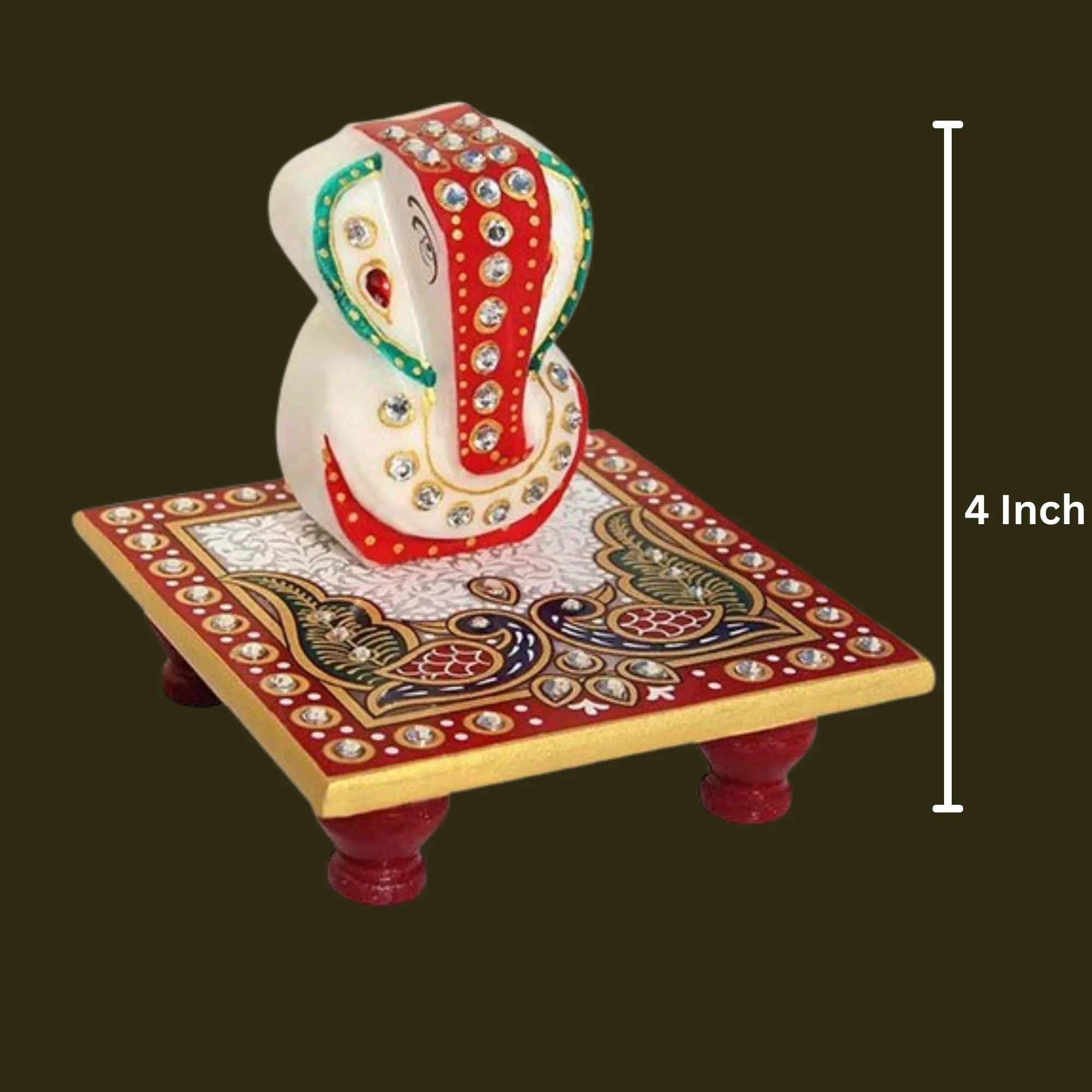 Ganesha Marble Enamel Painted Placed Chowki