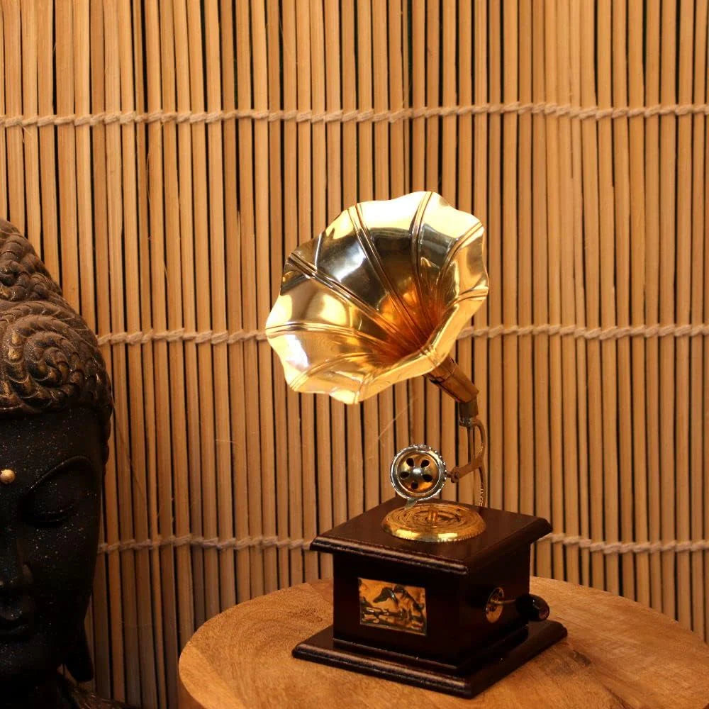 Wooden Brass Gramophone Retro Age Showpiece Secondary image