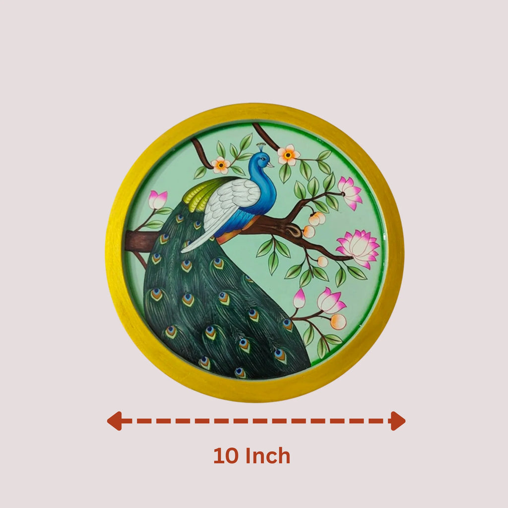 Hand-Painted Wooden Wall Plate-Regal Peacock Design
