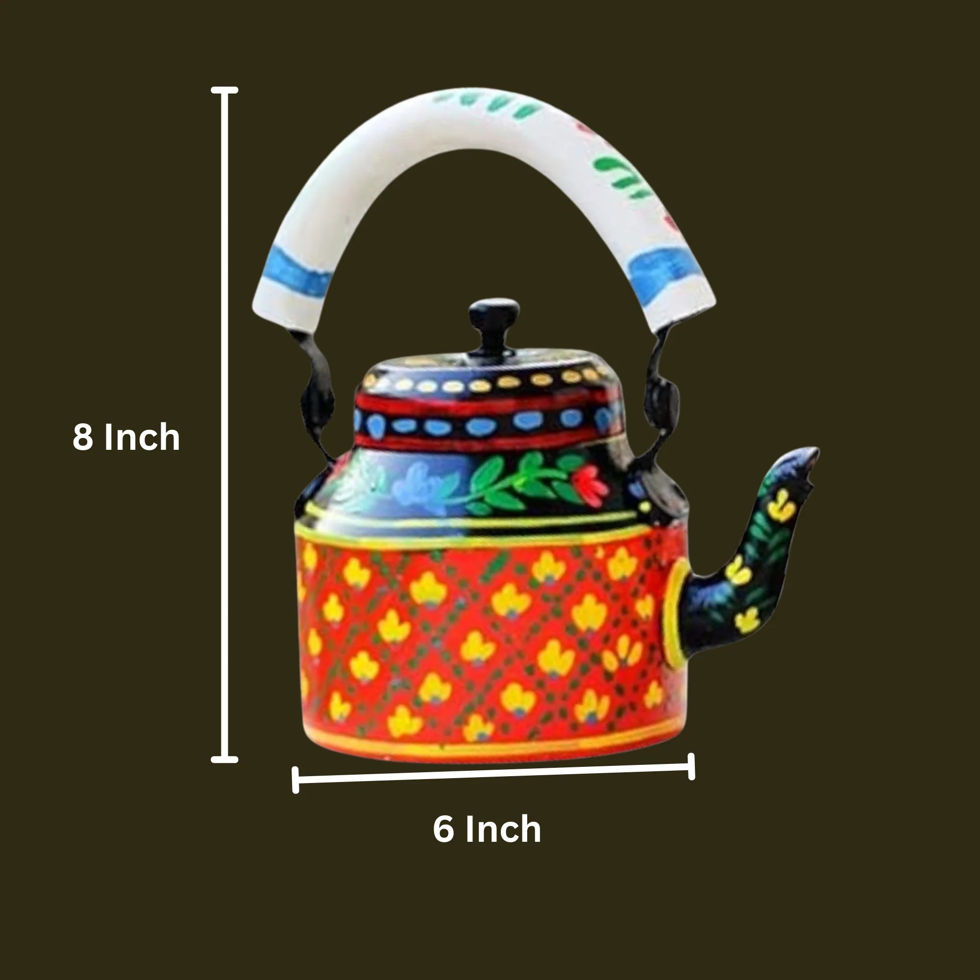 Hand Painted Aluminum Orange Tea Kettle With Wooden Trolley Set