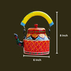 Hand Painted Aluminum Red Tea Kettle With Wooden Trolley Set