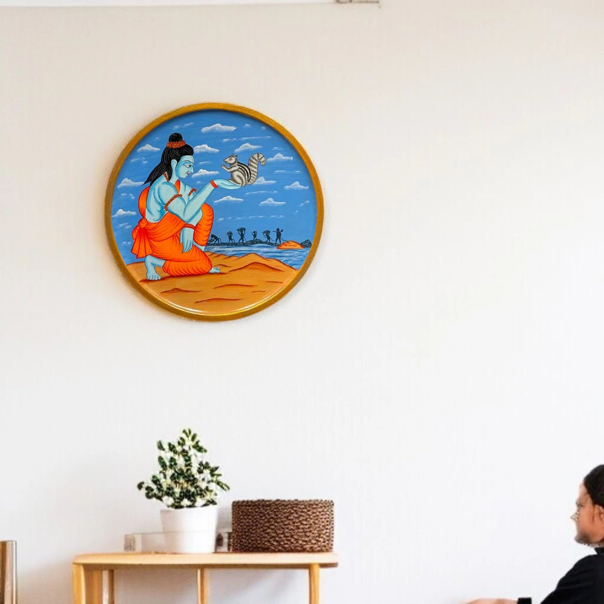 Hand Painted Wooden Round Plates Wall Shree Ram Design