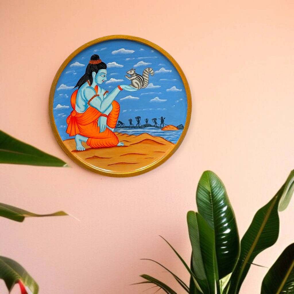 Hand Painted Wooden Round Plates Wall Shree Ram Design
