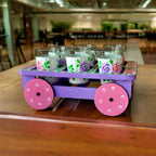 Hand Painted Aluminum Flower Tea Kettle With Wooden Trolley Glass Set