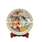 Marble Round Radha Krishan Plate With Wood Stand