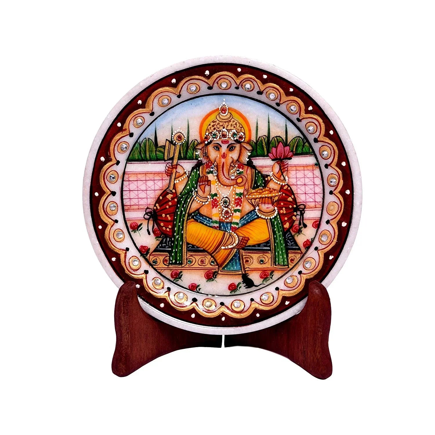 Marble Round Ganesh Plate With Stand Secondary image