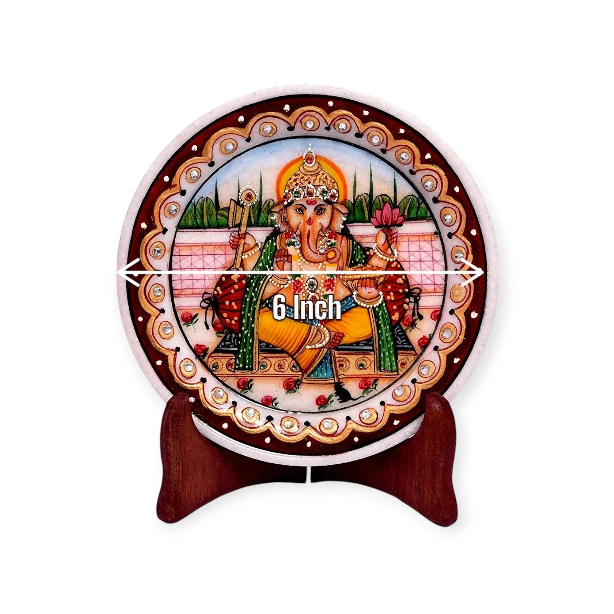 Marble Round Ganesh Plate With Stand