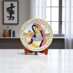 Marble Round Ragini With Ring Plate With Wood Stand