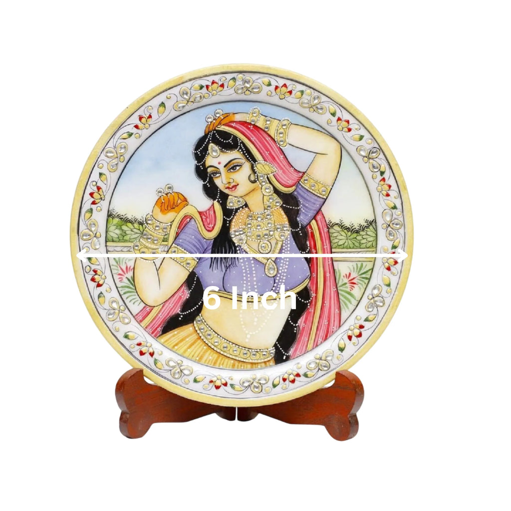Marble Round Ragini With Ring Plate With Wood Stand