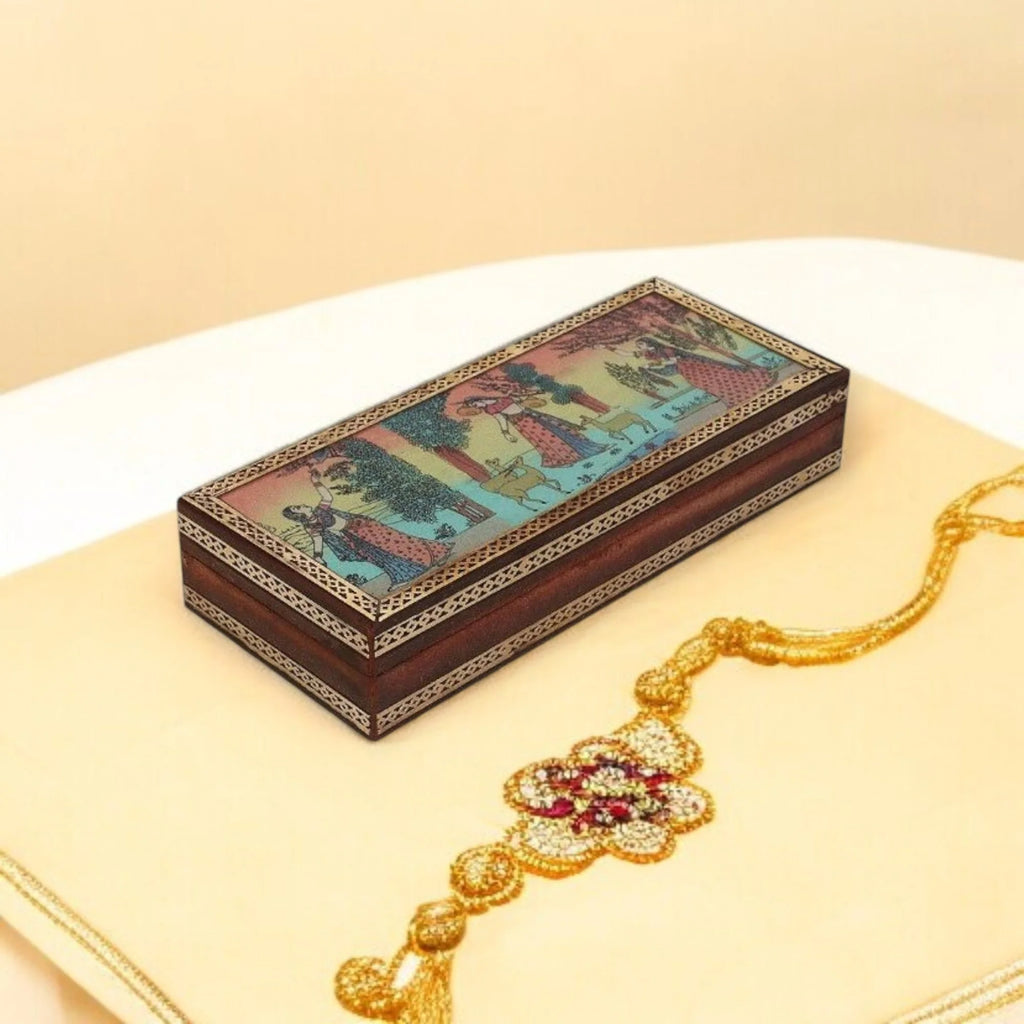 Wooden Jewellery Box With Gemstone Painting 10x4 inch