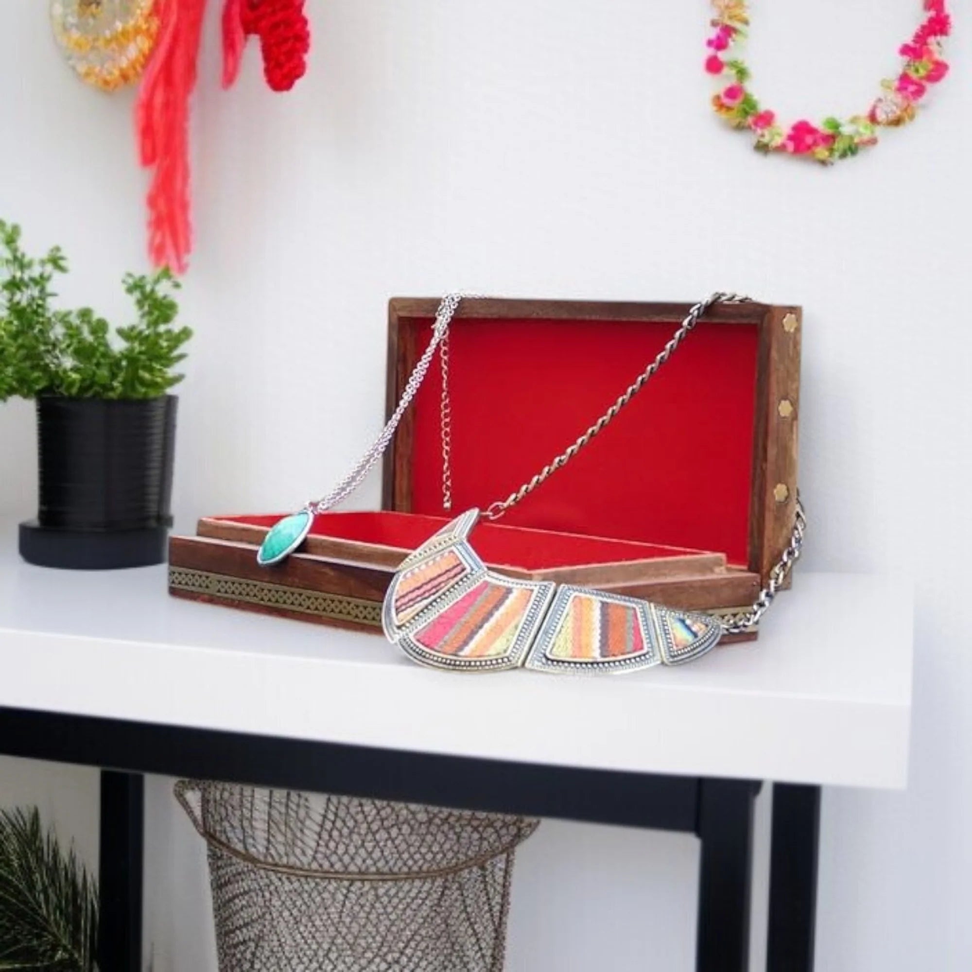 Wooden Jewellery Box With Gemstone Painting 10x4 inch