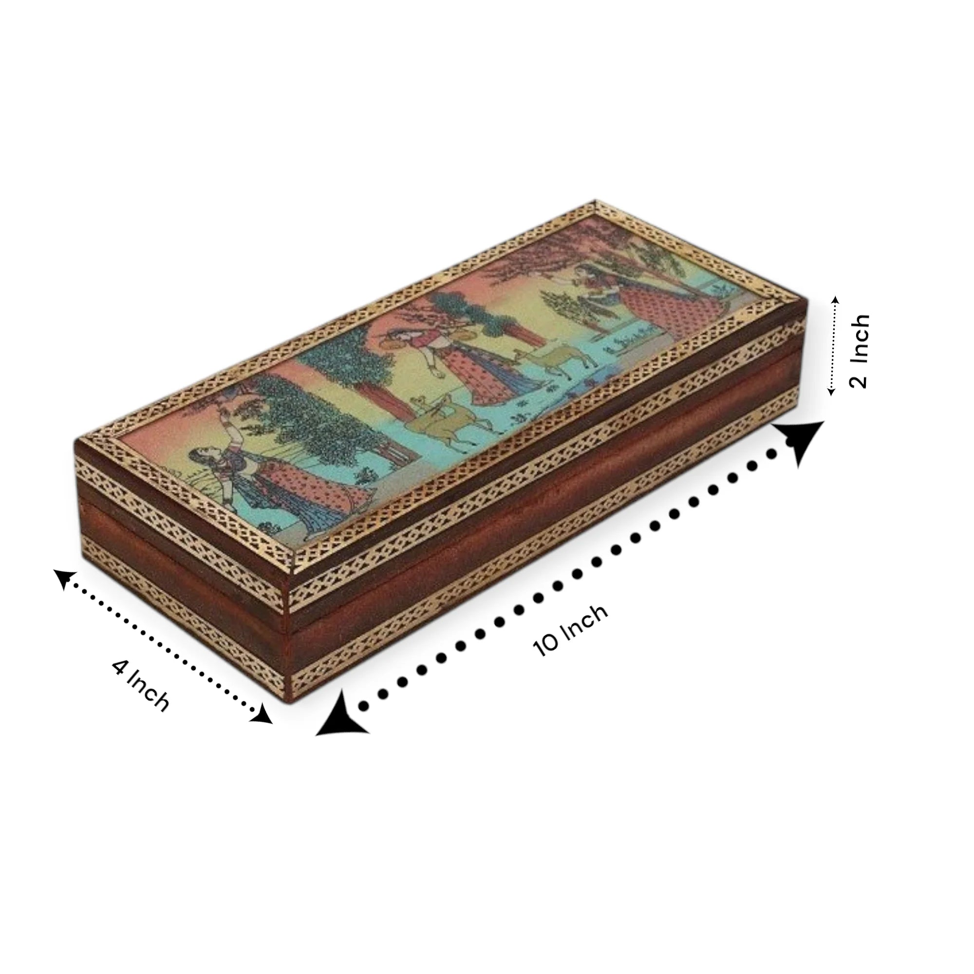 Wooden Jewellery Box With Gemstone Painting 10x4 inch