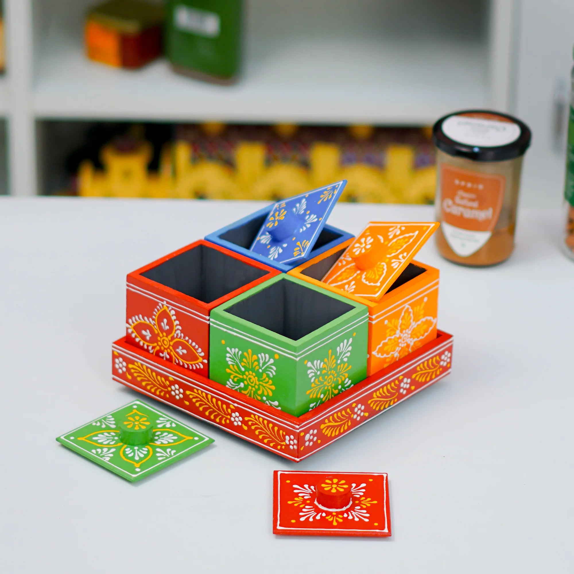 Revolving Dryfruit Art Decorative Serving Tray - Multicolour