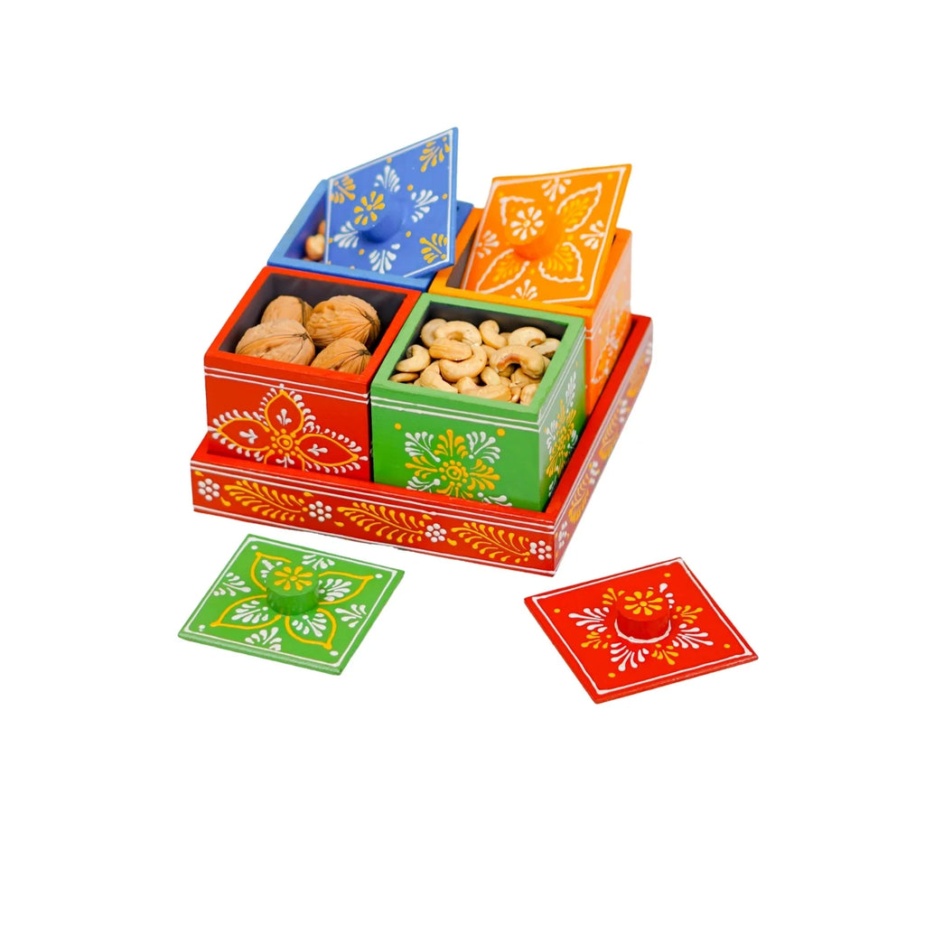 Revolving Dryfruit Art Decorative Serving Tray - Multicolour