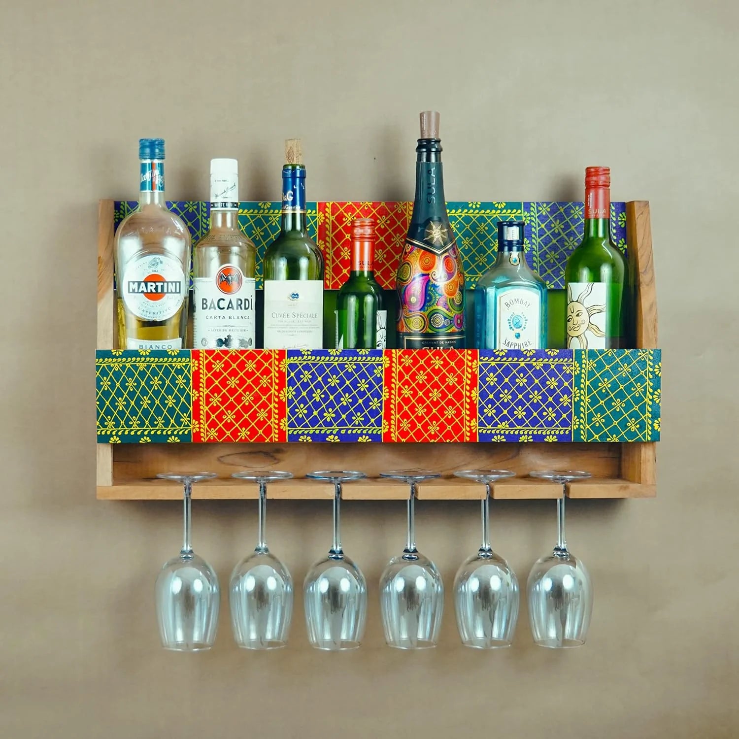Wood Wine Glass Rack Wine Storage Rack & Glass Holder for Home Main image