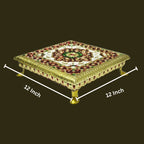 Meenkari Aluminium Metal Leg Chowki - 12X12 Inch Multicolour